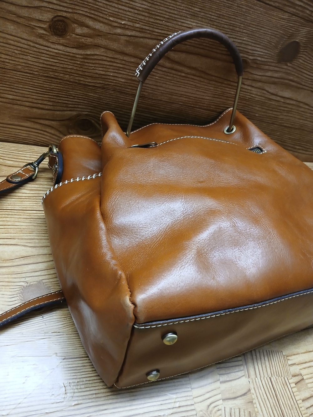 Patricia Nash Cognac Brown Leather Shoulder Tote with Top Handles - Picture 9 of 16